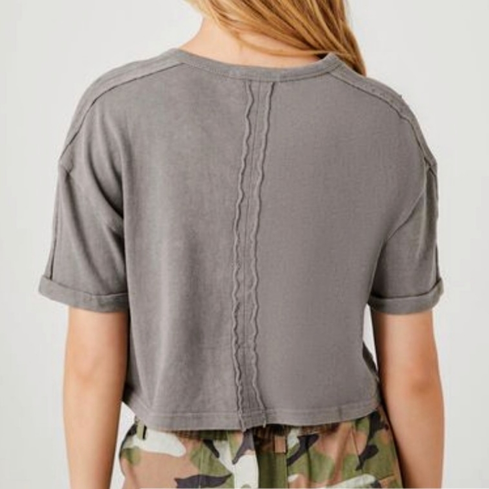 NWT Forever 21 Drop-Sleeve Cropped Tee Shirt - Grey Size XL - Picture 9 of 10